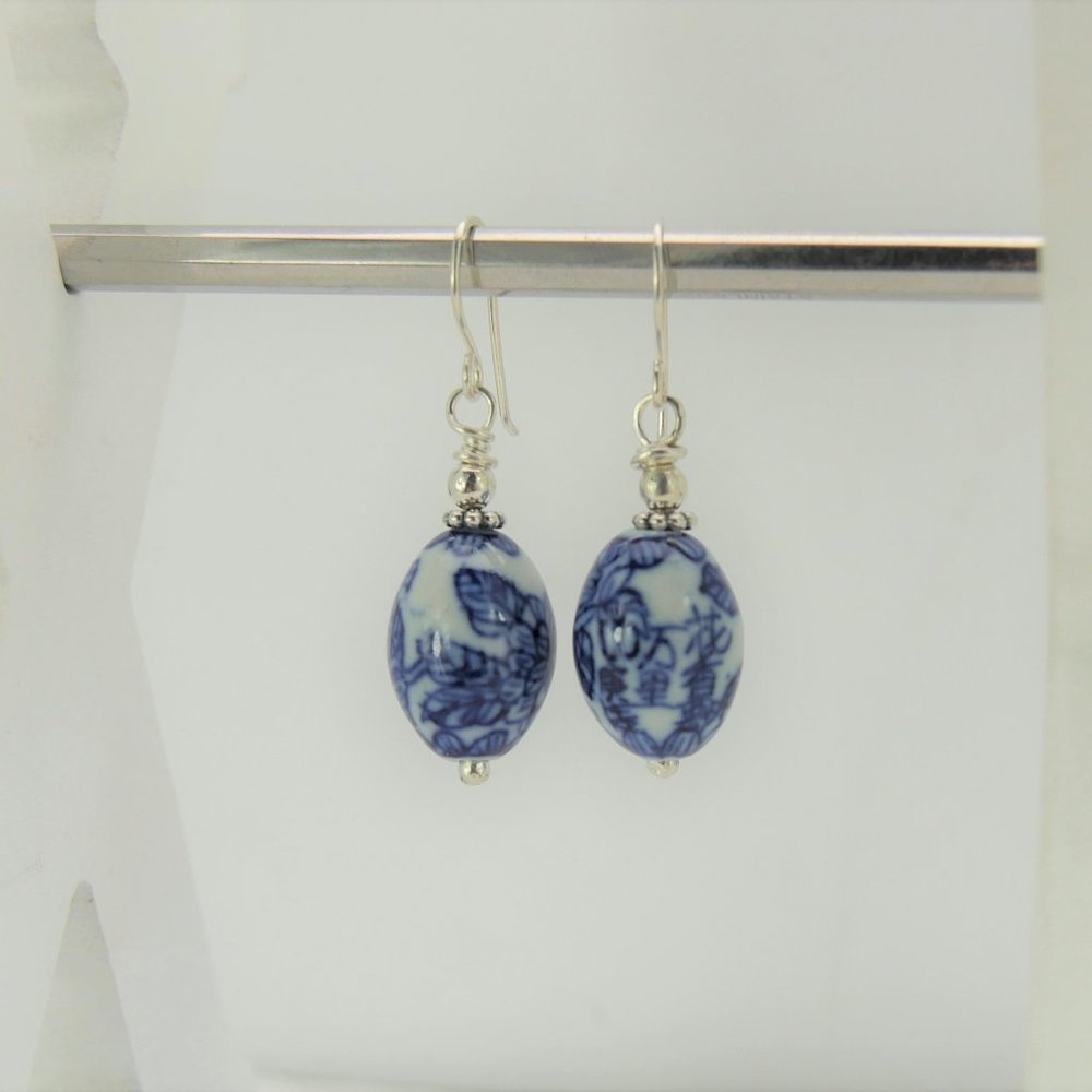 Oriental Ceramic Beaded Earrings with Sterling Silver